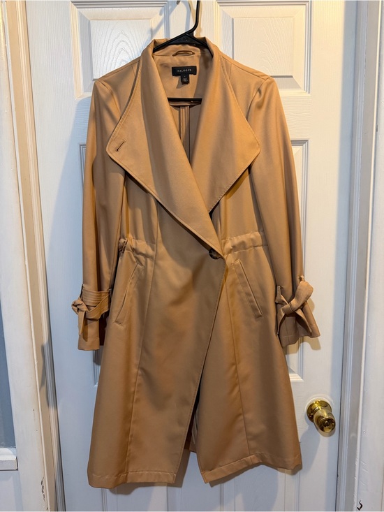 Halogen Jackets & Blazers - Halogen Trench Coat Women Small Tan Draped Open Front Minimalist Chic mint
